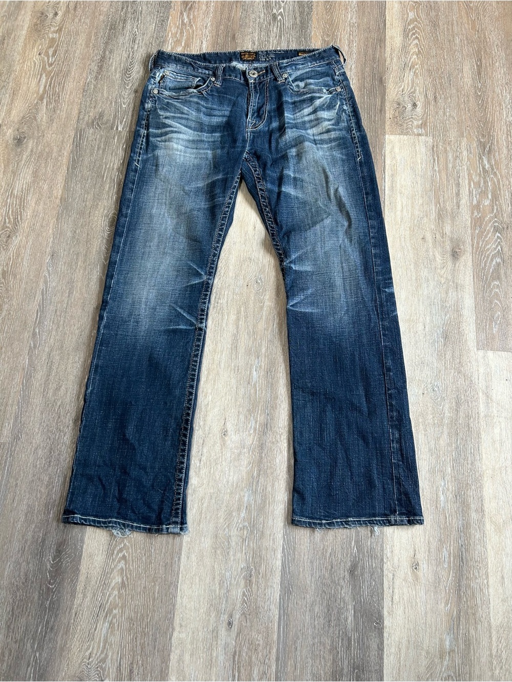 BKE Men's Washed Dark Blue Bootcut Flared Jeans